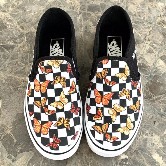 Vans Asher Butterfly Checkerboard Slip On Shoes Womens Size 6 Black VN000VOSJBW - Picture 3 of 13